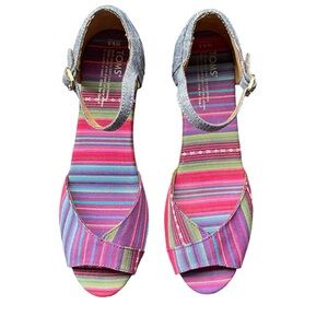 Toms Wedge Espadrilles Chambray Stripe Mix Color Sandal - 9.5